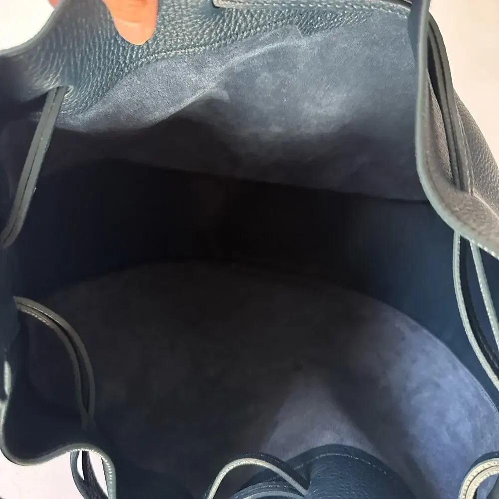 The Row XL Drawstring Hobo Shoulder Bag Marine Blue Pebbled Leather Bucket Bag